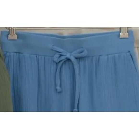 Denim & Co Naturals 3X Crinkle Gauze Wide Leg Pants with Pockets Denim Blue NWT - Picture 2 of 4